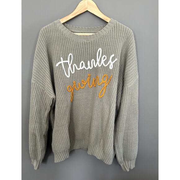 None and/or Unknown Sweaters - Women's Thanksgiving Green Embroidered Sweater - XXL